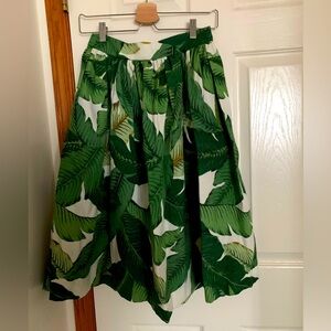 Green Leaf Print A-Line Skirt